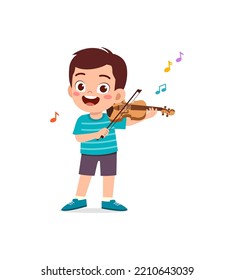 little kid play violin and feel happy