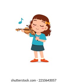 little kid play violin and feel happy