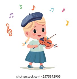 little kid play violin and feel happy	