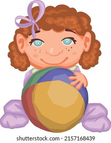 Little kid playing with a ball, child vector
