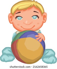 Little kid playing with a ball, child vector