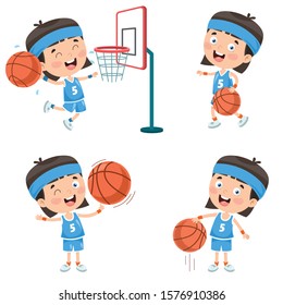 Little Kid Playing Basketball Outside