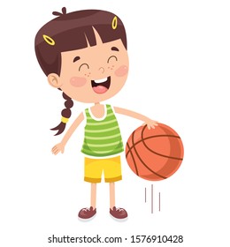 Little Kid Playing Basketball Outside
