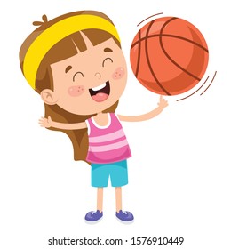 Little Kid Playing Basketball Outside