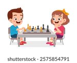 little kid playing chess with friend together