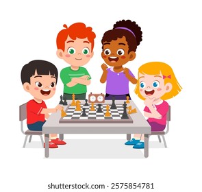 little kid playing chess with friend together