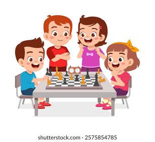 little kid playing chess with friend together