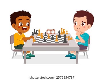 little kid playing chess with friend together