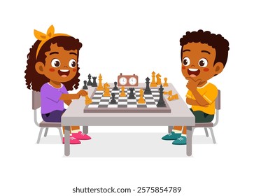 little kid playing chess with friend together