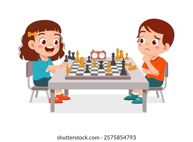 little kid playing chess with friend together