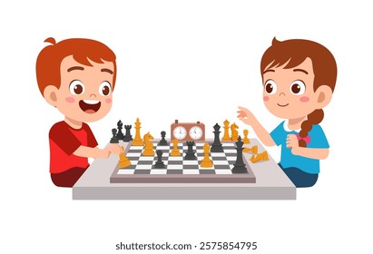 little kid playing chess with friend together