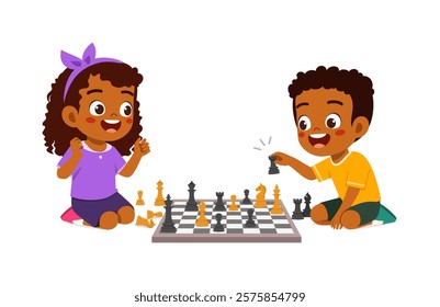 little kid playing chess with friend together