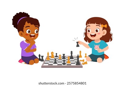 little kid playing chess with friend together