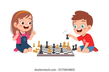 little kid playing chess with friend together