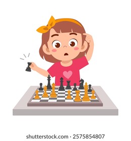 little kid playing chess and thinking hard