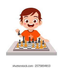 little kid playing chess and thinking hard