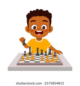 little kid playing chess and thinking hard