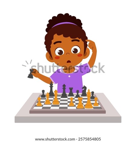 little kid playing chess and thinking hard
