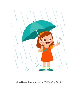 little kid playing in the rain and feel happy