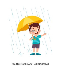 little kid playing in the rain and feel happy