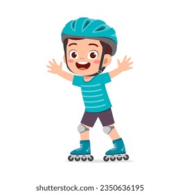 little kid playing roller blade and feel happy