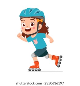 little kid playing roller blade and feel happy