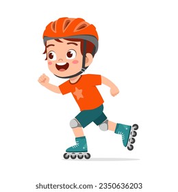 little kid playing roller blade and feel happy