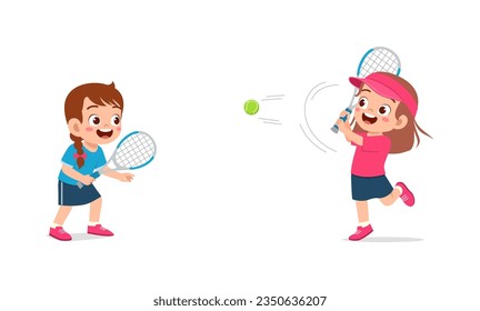 little kid playing tennis with friend and feeling happy