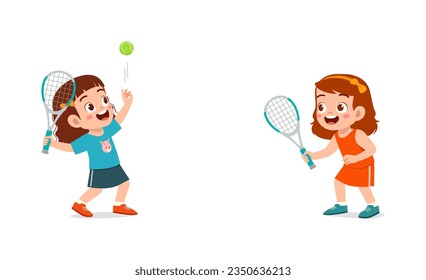 little kid playing tennis with friend and feeling happy