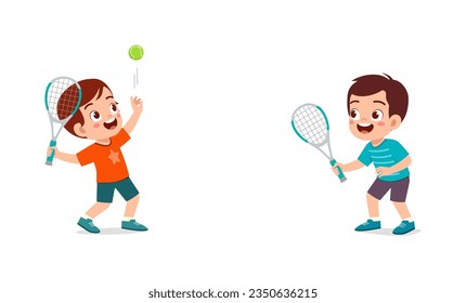 little kid playing tennis with friend and feeling happy