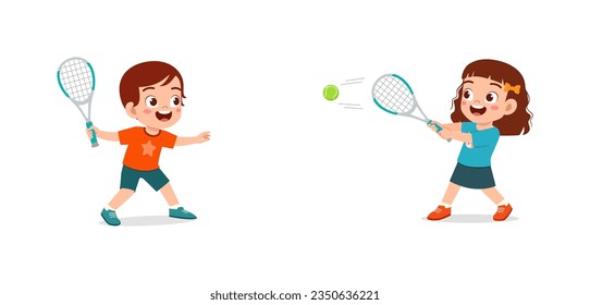 little kid playing tennis with friend and feeling happy