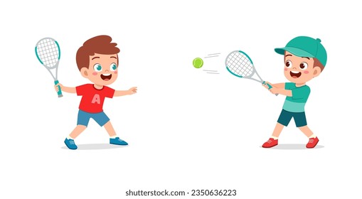 little kid playing tennis with friend and feeling happy