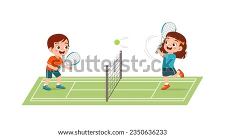 little kid playing tennis with friend and feeling happy