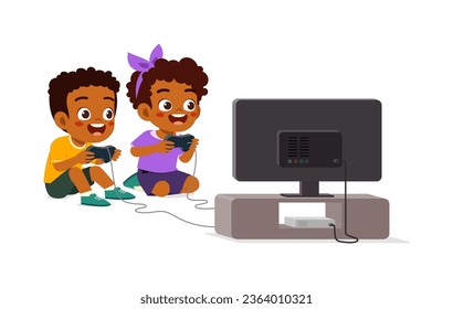 little kid playing video game with friend