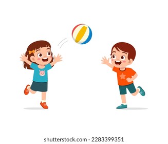 little kid playing volley ball with friend and feel happy