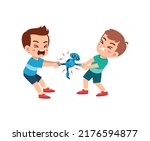 little kid pulling toy with friend and feel angry