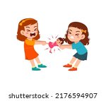 little kid pulling toy with friend and feel angry