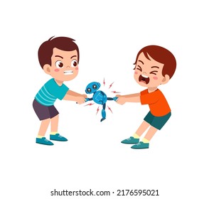 little kid pulling toy with friend and feel angry