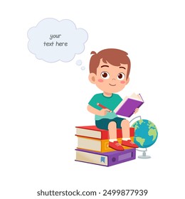 little kid read book and feel happy