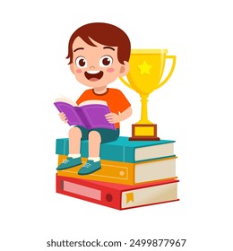little kid read book and feel happy