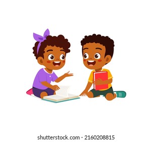 little kid read a book with friend