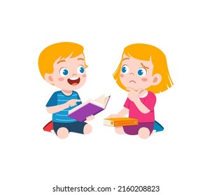little kid read a book with friend