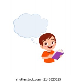 little kid read book and think about something