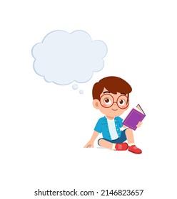 little kid read book and think about something