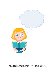 little kid read book and think about something