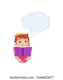 little kid read book and think about something