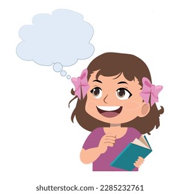 little kid read book and think about something.