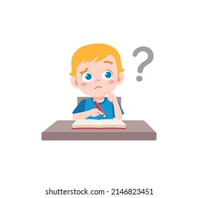 Little Kid Reading Book Feel Confused Stock Vector (Royalty Free ...