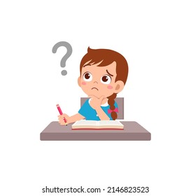 little kid reading book and feel confused