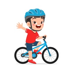 Little Kid Ride Bike And Wear Helmet